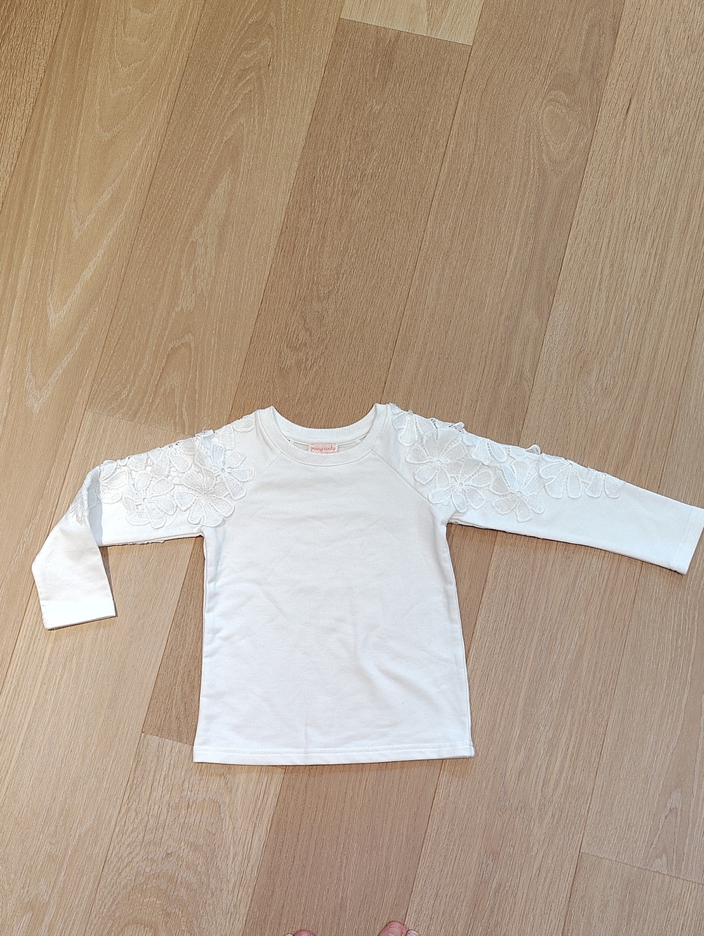 Girls' White Long-Sleeve Tee with Lace Shoulder Detail